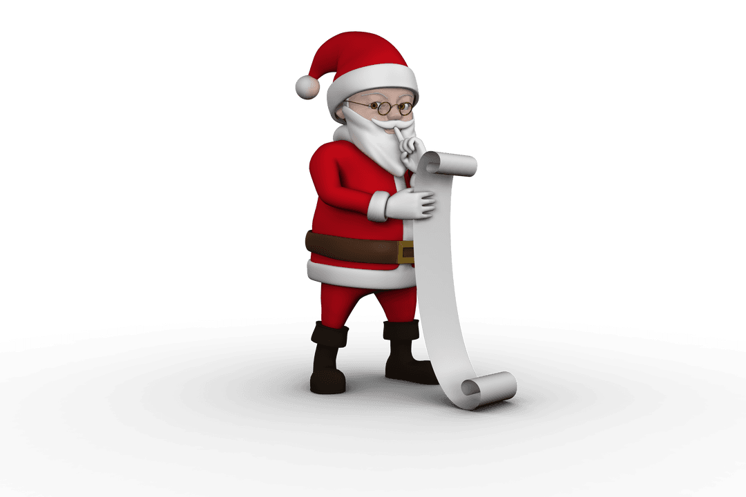Santa Claus Checking Naughty and Nice List on Transparent Background