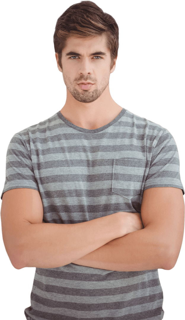 Confident Casual Man with Crossed Arms Transparent Background