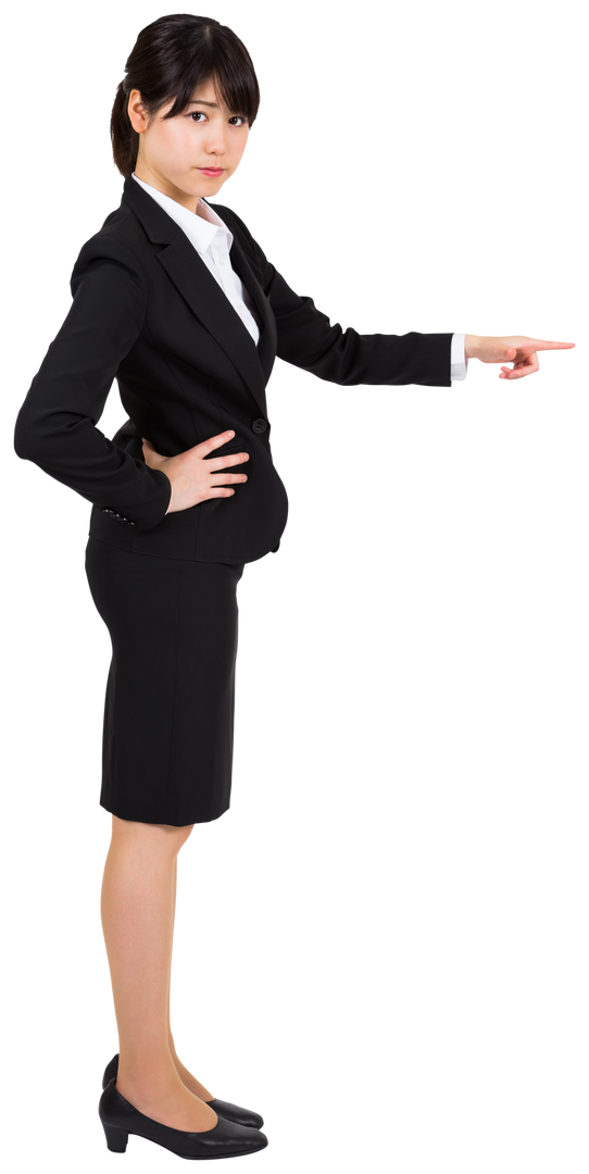 Asian Businesswoman Pointing in Black Suit on Transparent Background - Download Free Stock Images Pikwizard.com