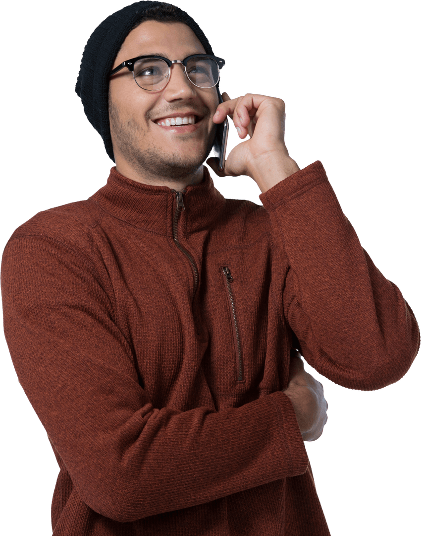 Transparent Happy Man Talking on Mobile Phone with Smile