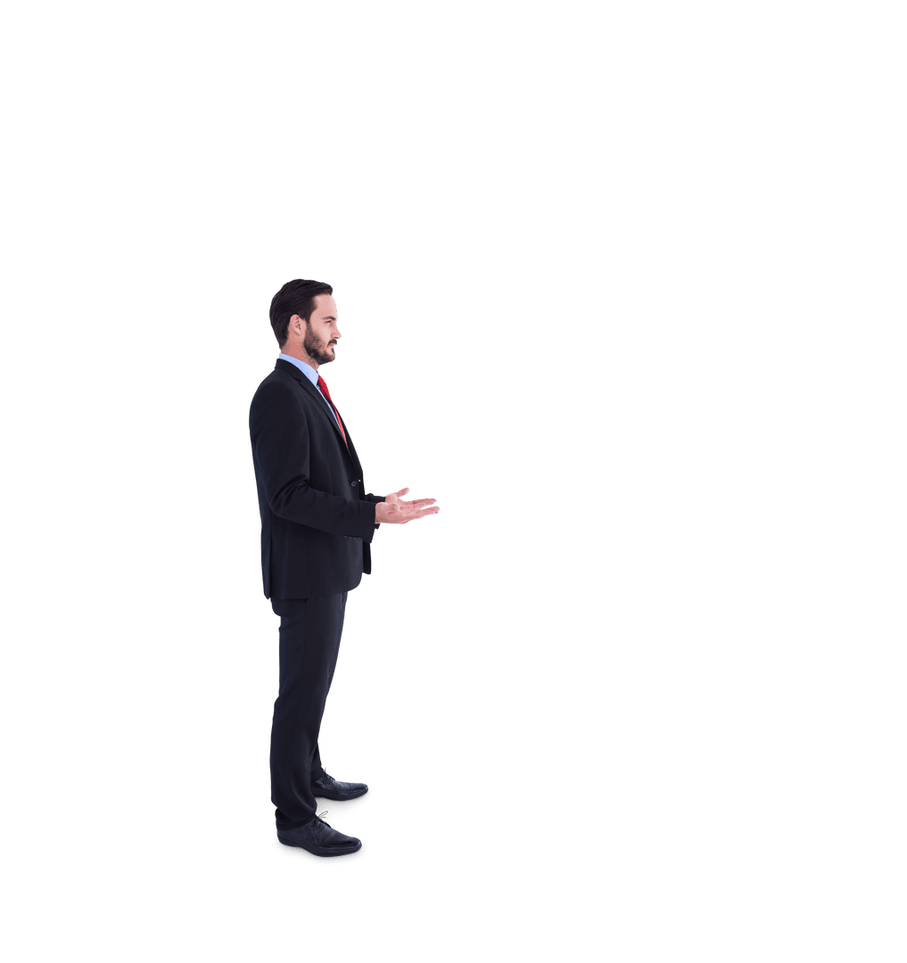 Side View of Businessman Gesturing on Transparent Background