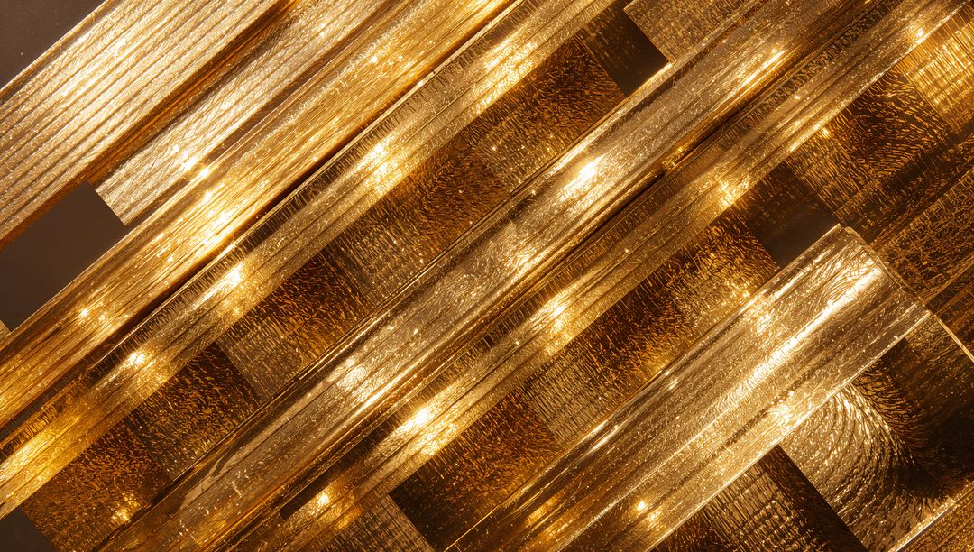 Abstract Close-up of Translucent Golden Bars Illuminated by Embedded LED Lights