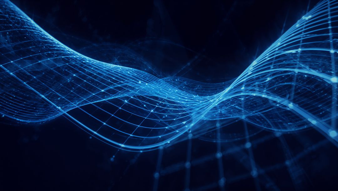 Glowing Blue Digital Mesh Wave in Futuristic Technology Landscape