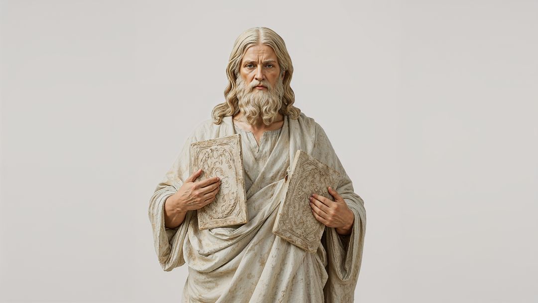 Elderly bearded moses holding ancient stone tablets
