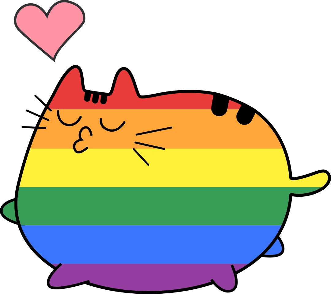 Rainbow Cat Blowing Kiss with Pink Heart Transparent Background Animation