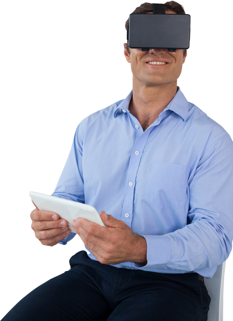 Businessman Holding Tablet Wearing Virtual Reality Glasses Transparent Background - Download Free Stock Images Pikwizard.com