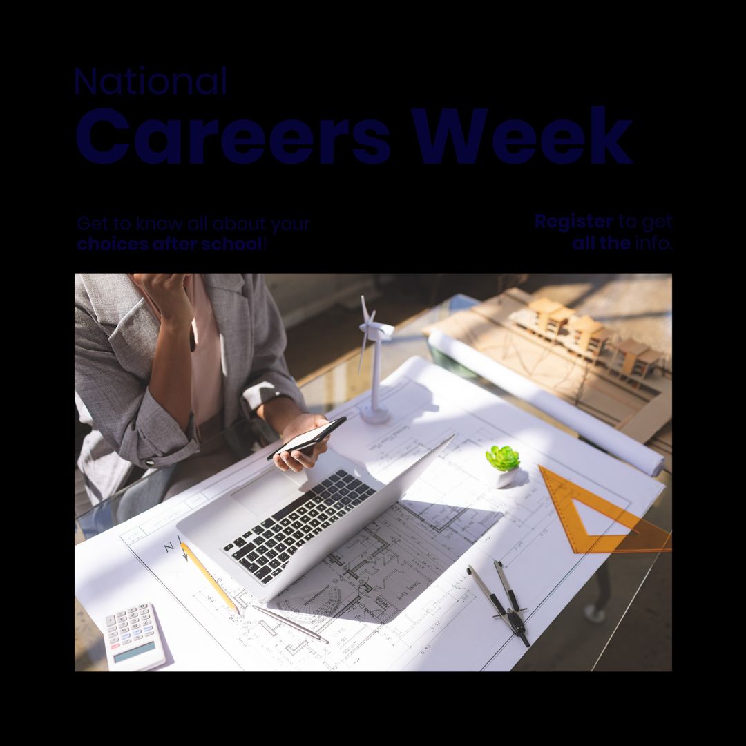 Architect Discussing Project Plans at Office Desk During Careers Week