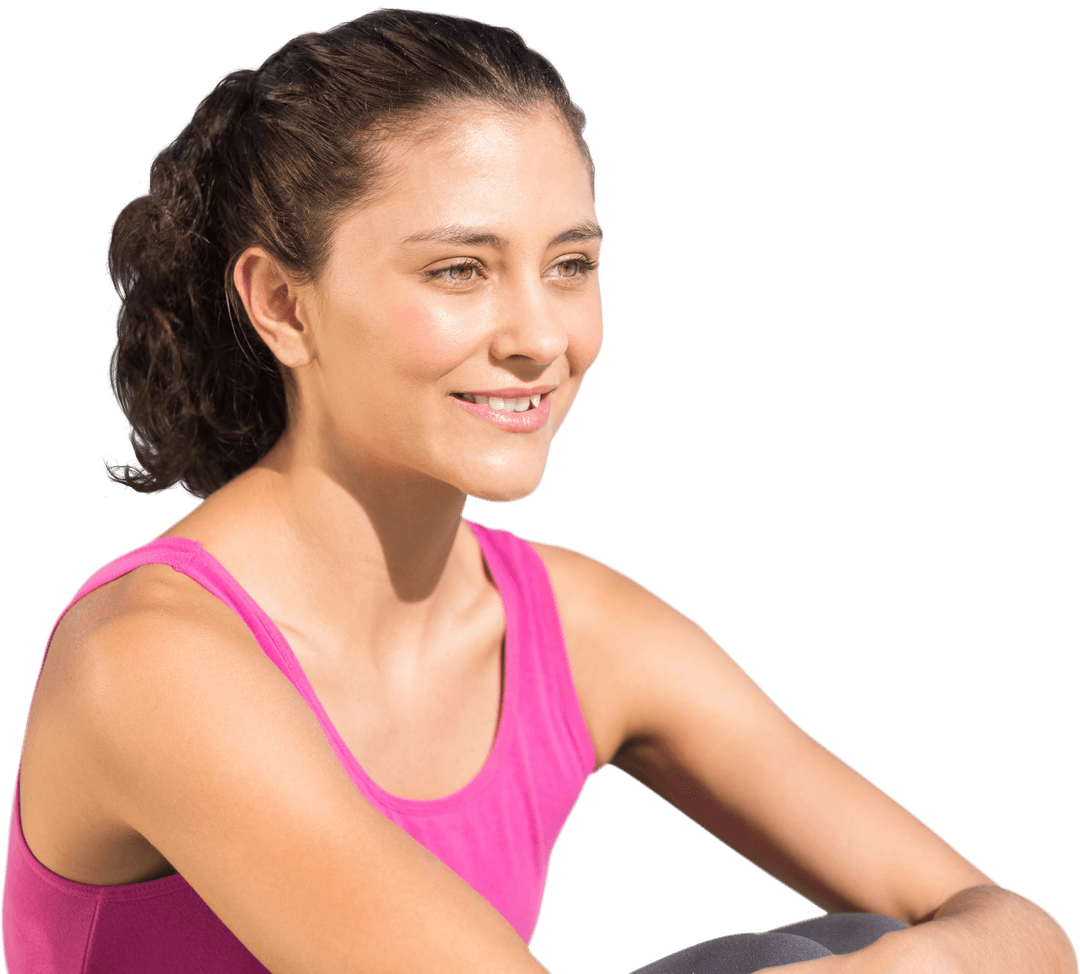 Smiling Caucasian Woman in Sunlight on Transparent Background