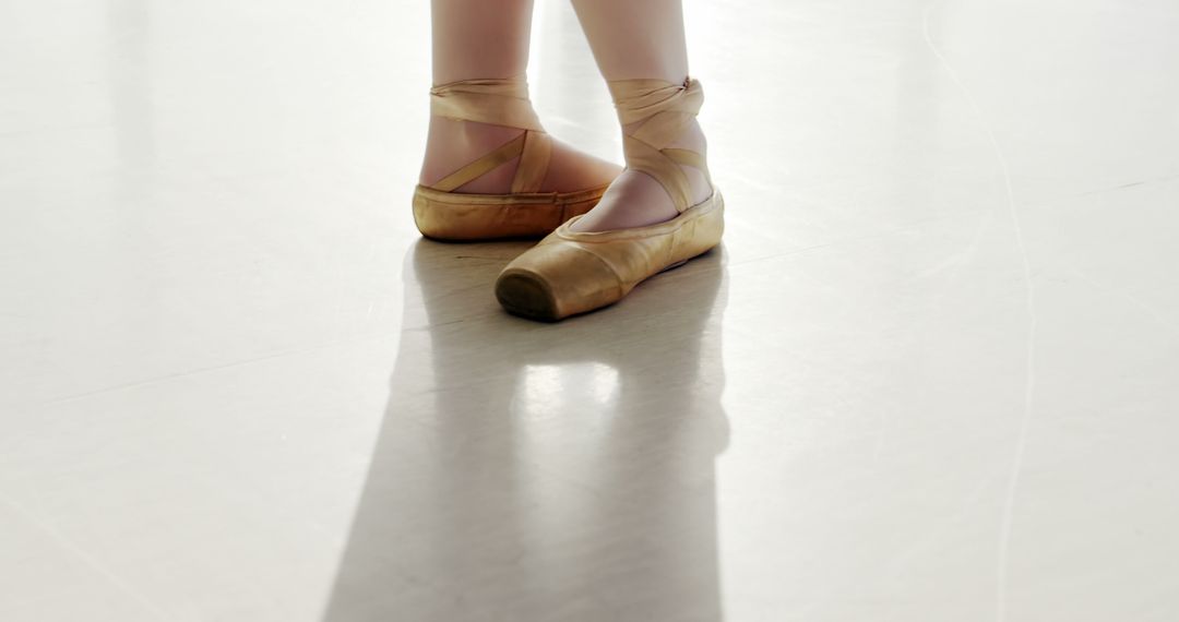 Close-up of a young Caucasian dancer's feet in worn pointe shoes on a dance floor, with copy space - Free Images, Stock Photos and Pictures on Pikwizard.com