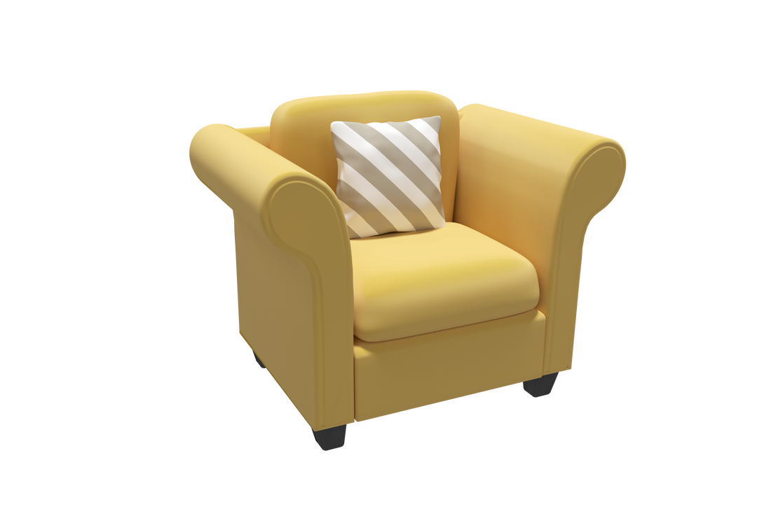 Yellow Armchair with Striped Pillow on Transparent Background - Download Free Stock Images Pikwizard.com