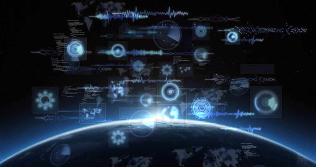 Digital Data Interfaces Over Glowing Global Horizon