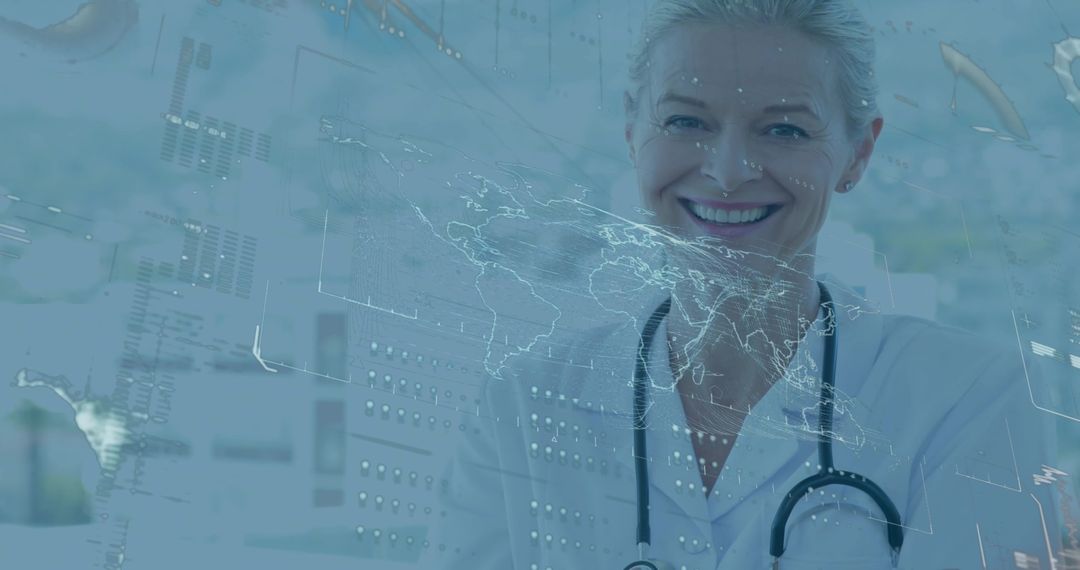 Smiling Doctor with Digital Interface in Medical Environment