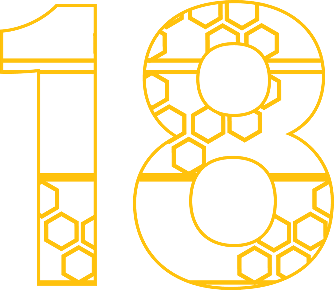 Transparent Yellow Number 18 with Honeycomb Pattern Illustration