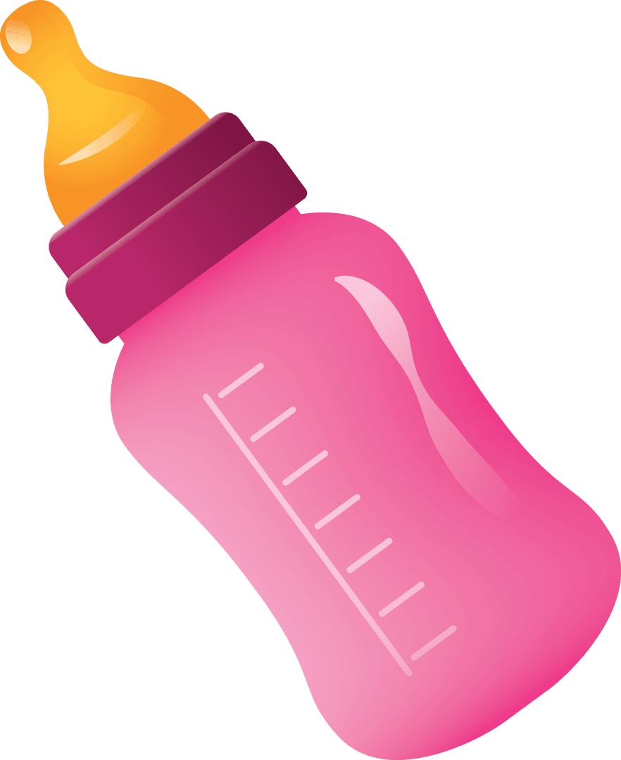 Pink Baby Bottle with Nipple on Transparent Background