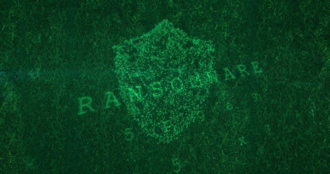Cybersecurity Shield with Ransomware Warning on Digital Screen