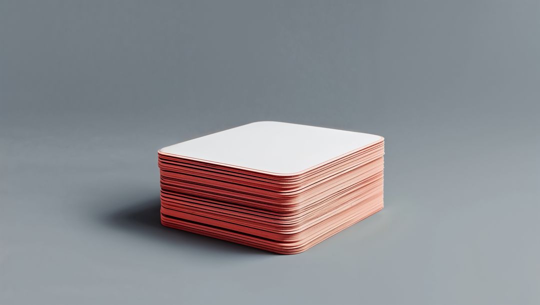 Stack of Rounded Corner Cards with Peach Underlayers on Gray Surface