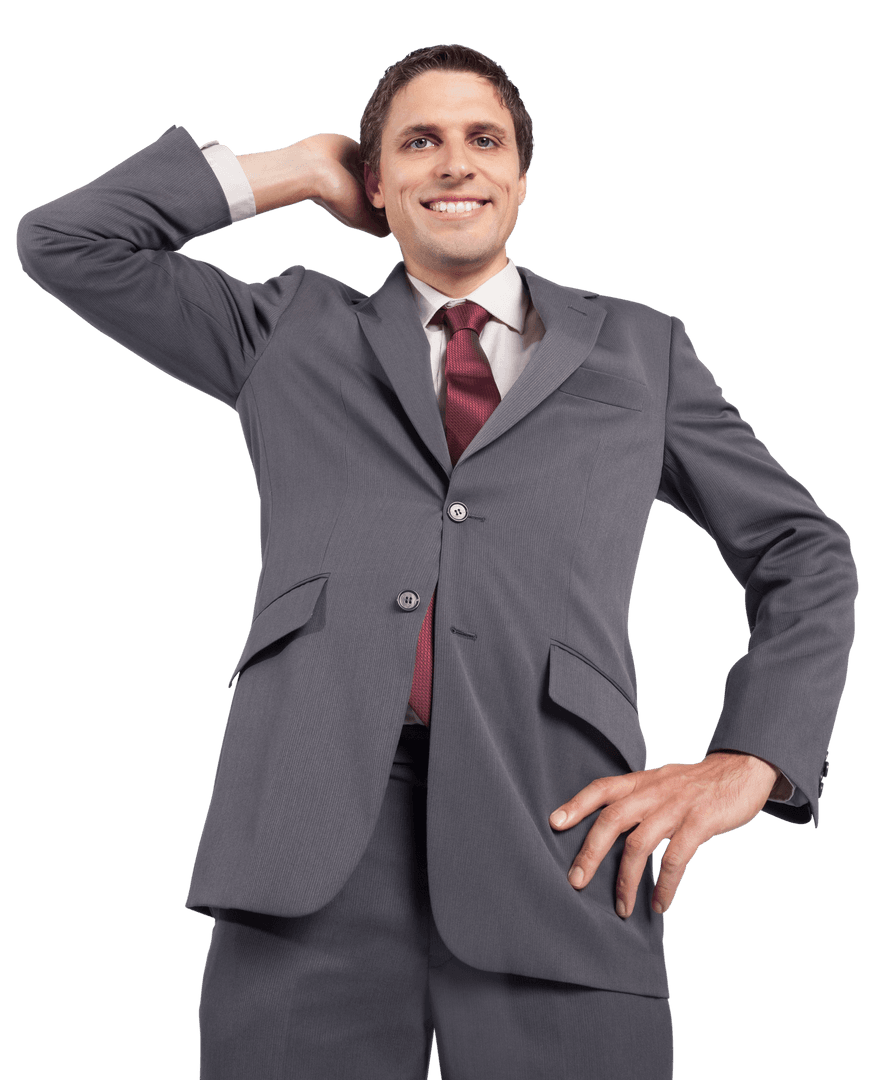 Confident Caucasian Man in Business Suit on Transparent Background