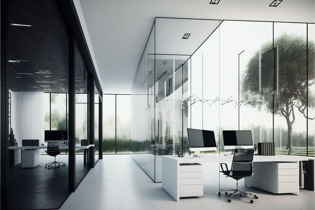 Modern Office with Glass Walls and Natural Light - Free Images, Stock Photos and Pictures on Pikwizard.com