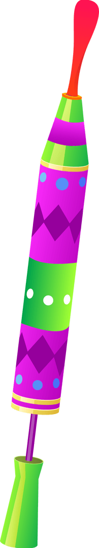 Festive Party Popper Vector with Green and Magenta Stripes on Transparent Background