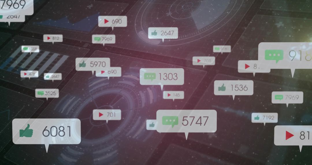 Digital Interface with Floating Notification Bubbles and Analytics