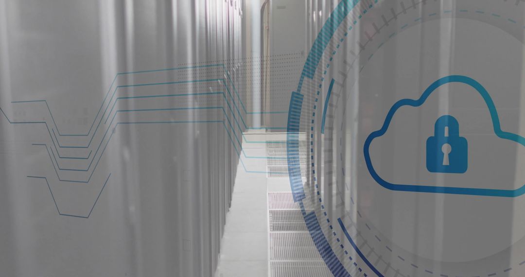 Cloud Security Digital Interface Overlooking Data Servers