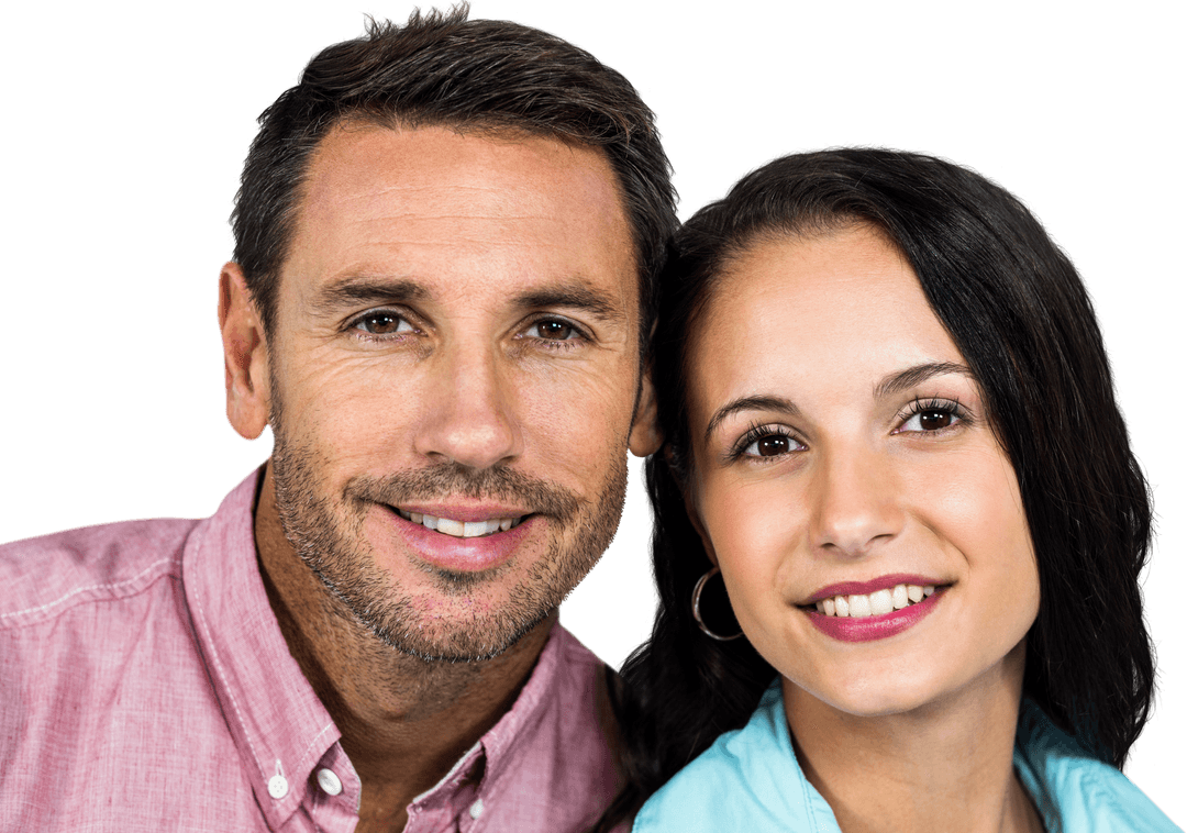 Happy Couple Smiling at Camera on Transparent Background
