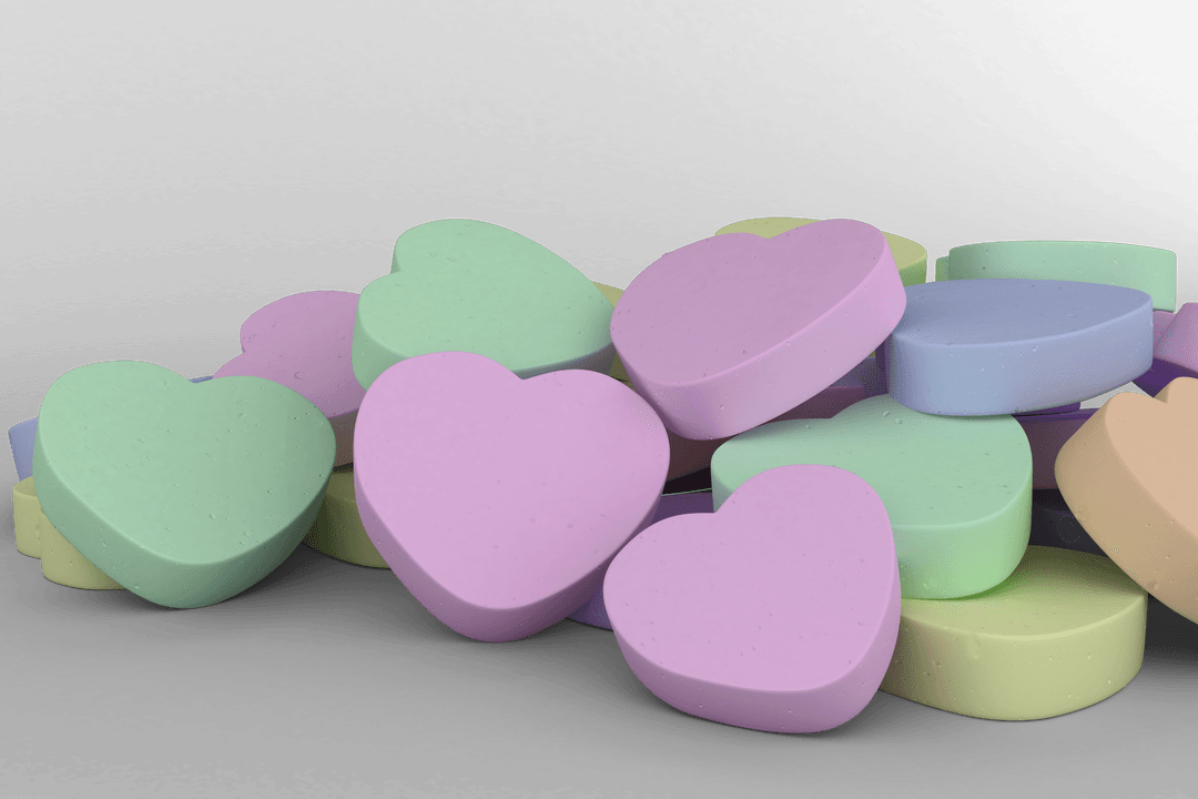 Colorful 3D Heart Shapes on Transparent Background