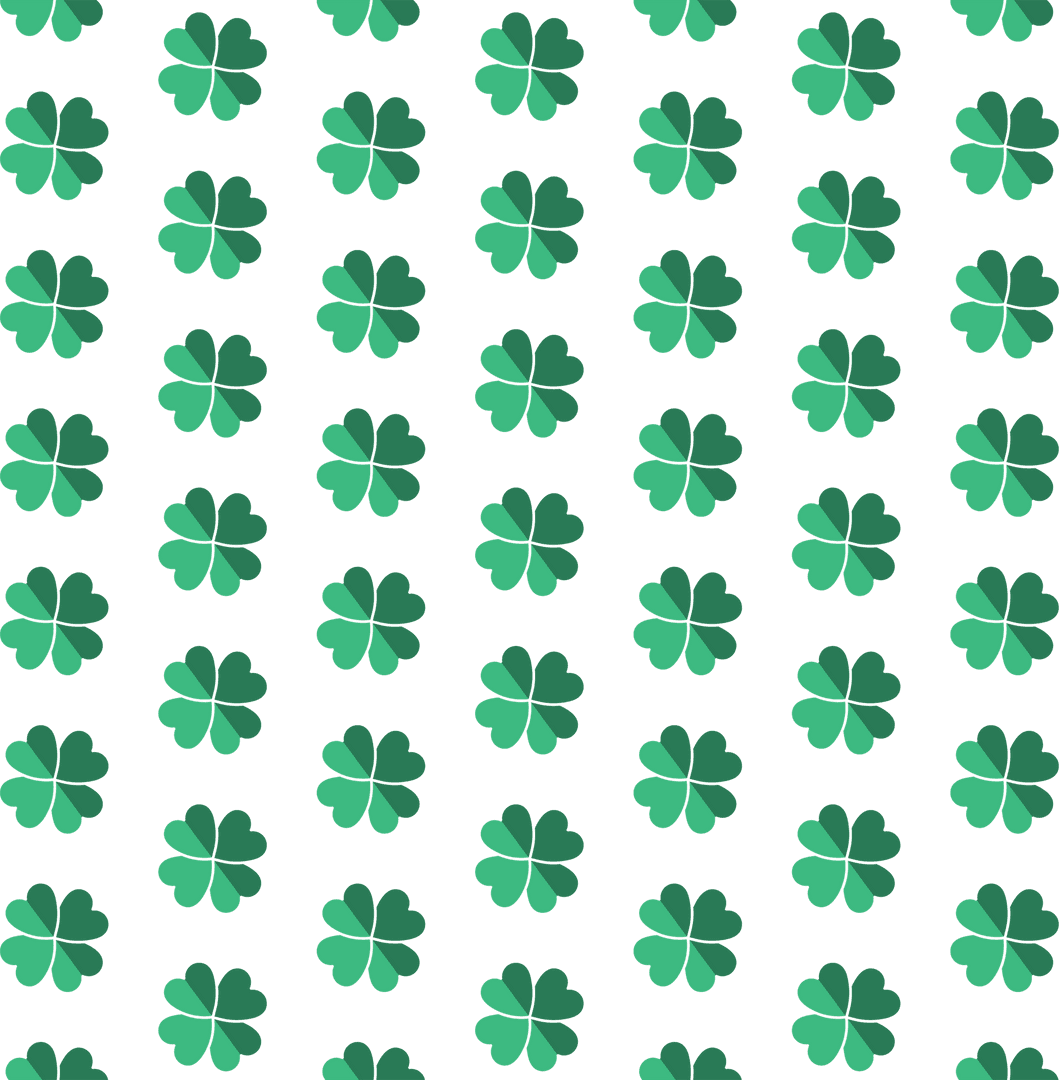 Rows of Green Clovers on Transparent Background