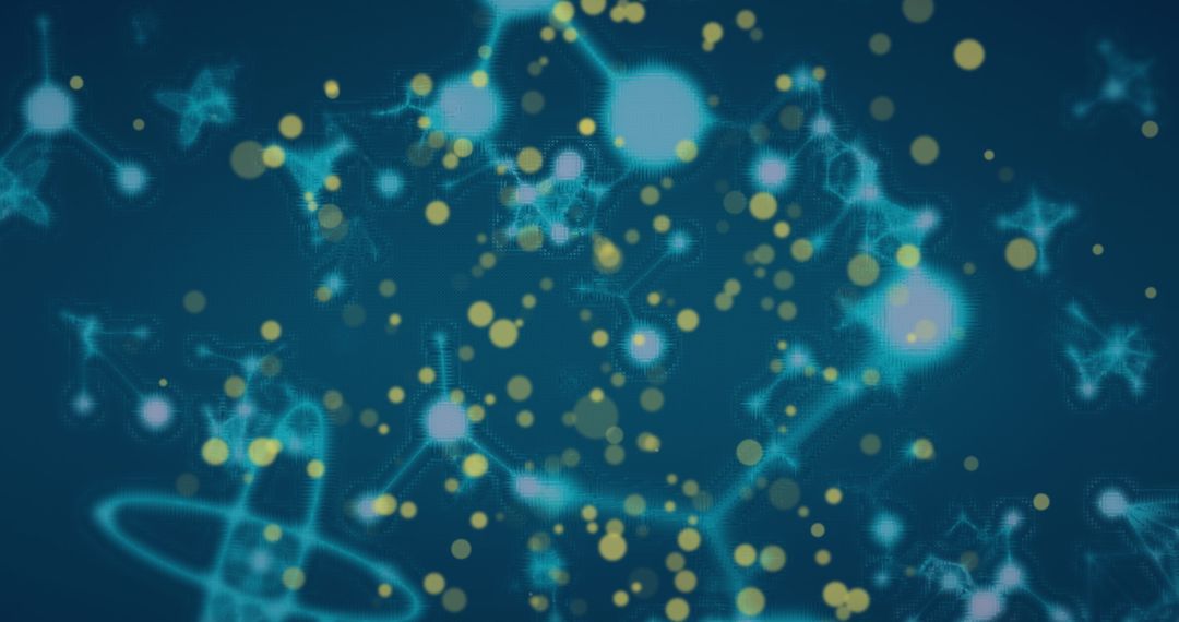 Abstract Molecular Structures and Lights on Blue Background