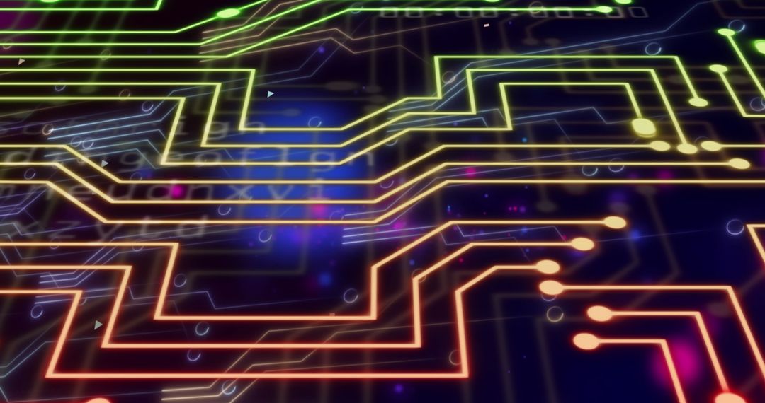 Colorful Circuit Board Connections on Digital Background