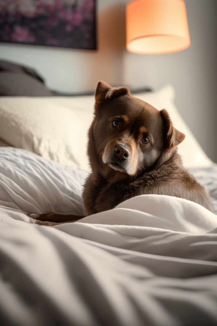 Cute Brown Dog Relaxing in Cozy Bedroom - Free Images, Stock Photos and Pictures on Pikwizard.com