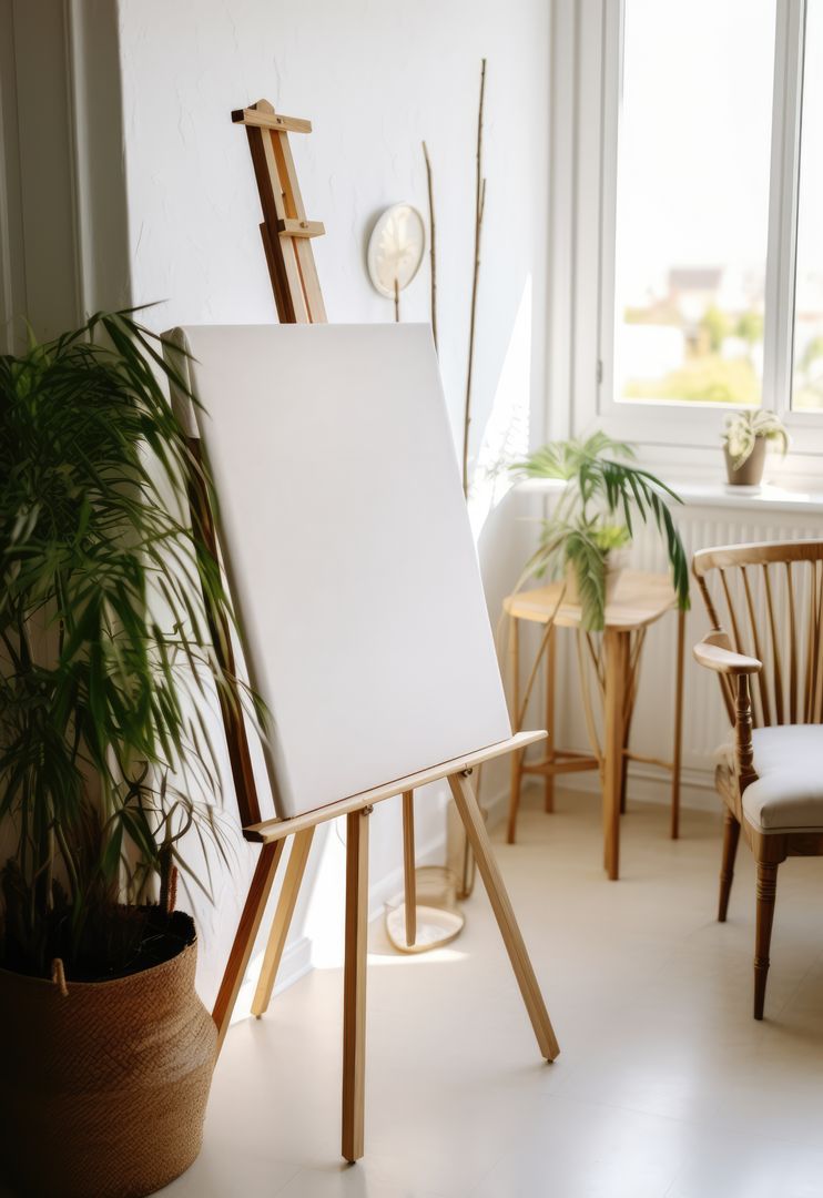 Blank canvas on easel by window in sunny room with plants, created using generative ai technology - Free Images, Stock Photos and Pictures on Pikwizard.com