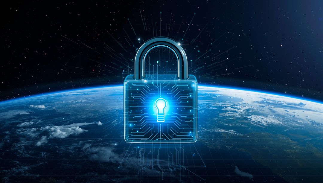 Digital Padlock Above Earth: Innovation and Cybersecurity Concept