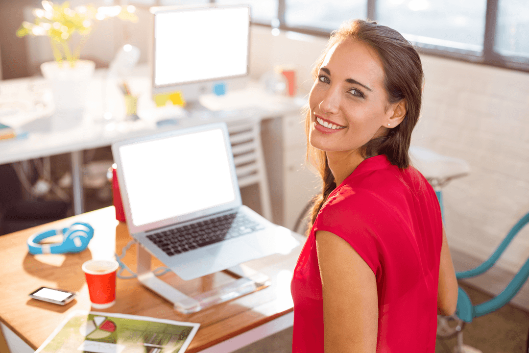 Smiling Businesswoman in Modern Office with Transparent Background