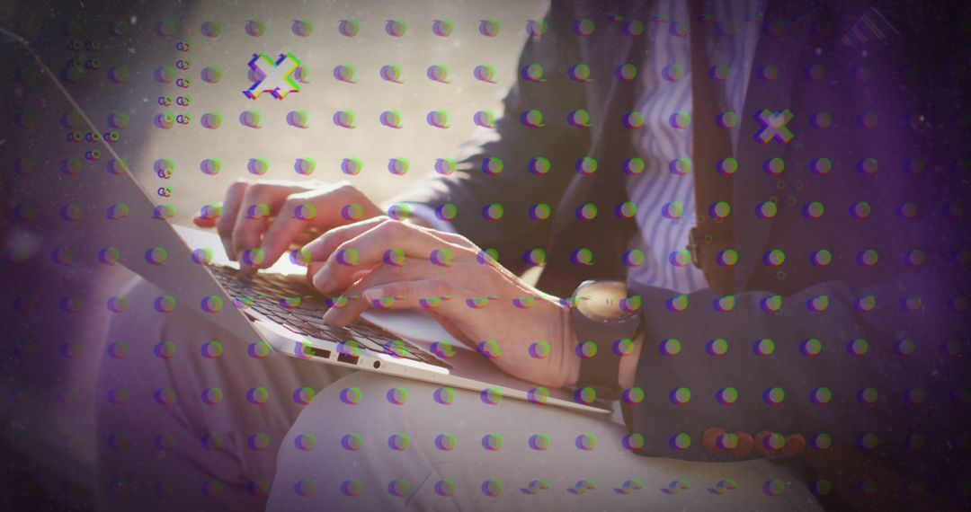 Businessman Typing on Laptop with Abstract Overlay Effect