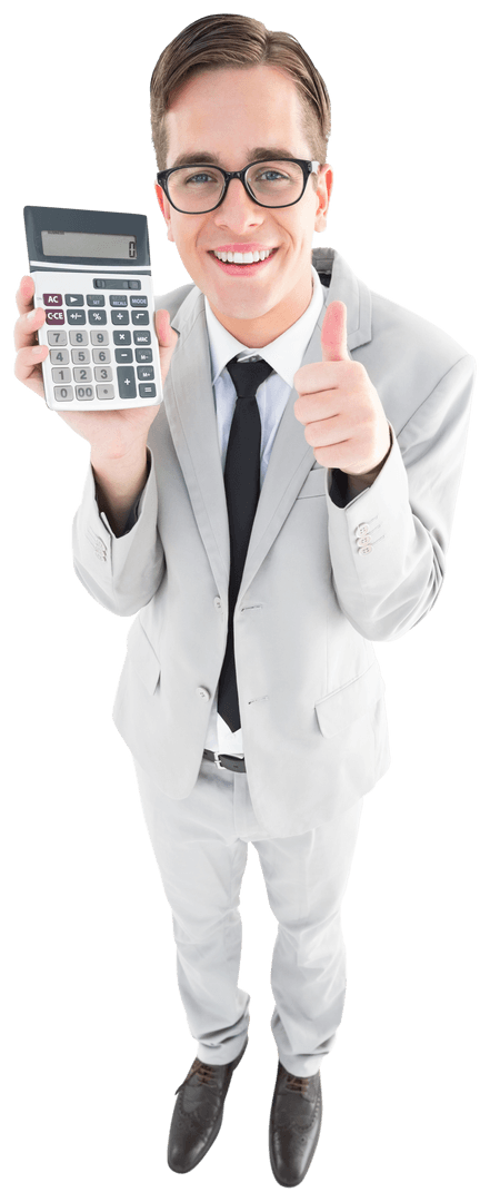 Successful Businessman Holding Calculator with Transparent Background