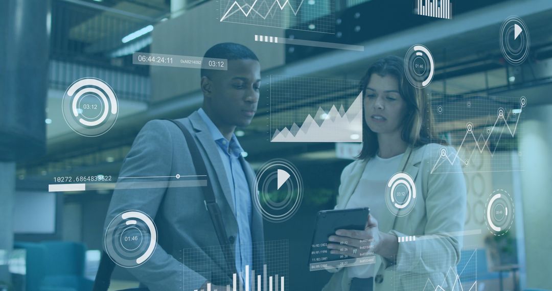 Professionals Analyzing Data with Advanced Digital Interface in Office