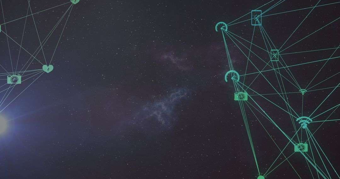 Futuristic Digital Network Web Against Starry Night Sky