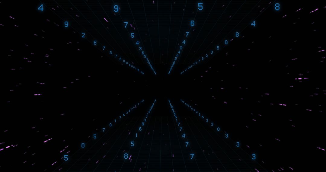 Data Flow and Digital Light Trails on Black Background