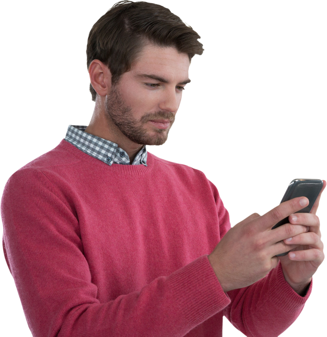 Transparent Image Man Using Smartphone in Casual Attire - Download Free Stock Images Pikwizard.com