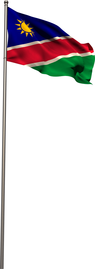 Namibia Flag Waving on Transparent Background with Metal Flagpole