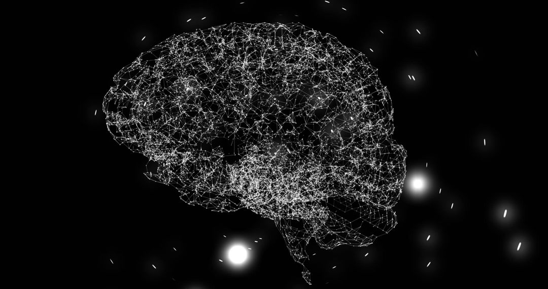 Digital Brain Illustration with Abstract Light Trails