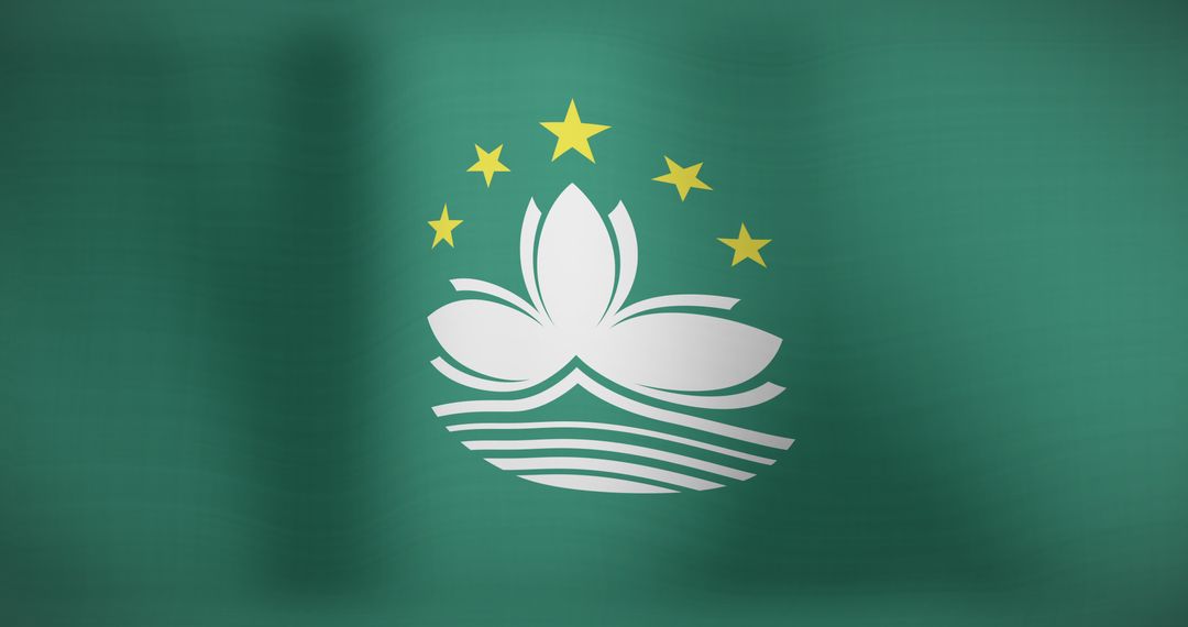 National Flag of Macau Waving on Green Background