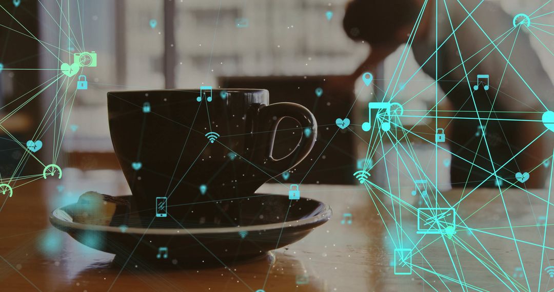 Coffee Cup with Overlay of Digital Network Icons