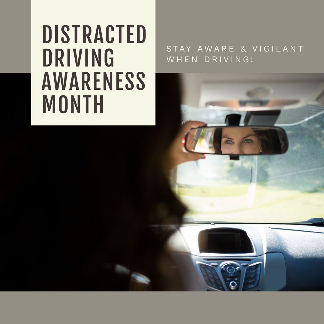 Distracted Driving Awareness with Woman Checking Rearview Mirror - Download Free Stock Templates Pikwizard.com