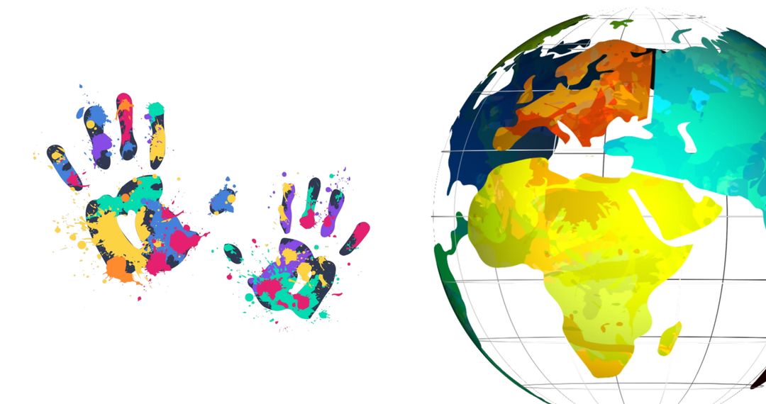 Colorful Handprints and World Globe Celebrating Universal Children's Day