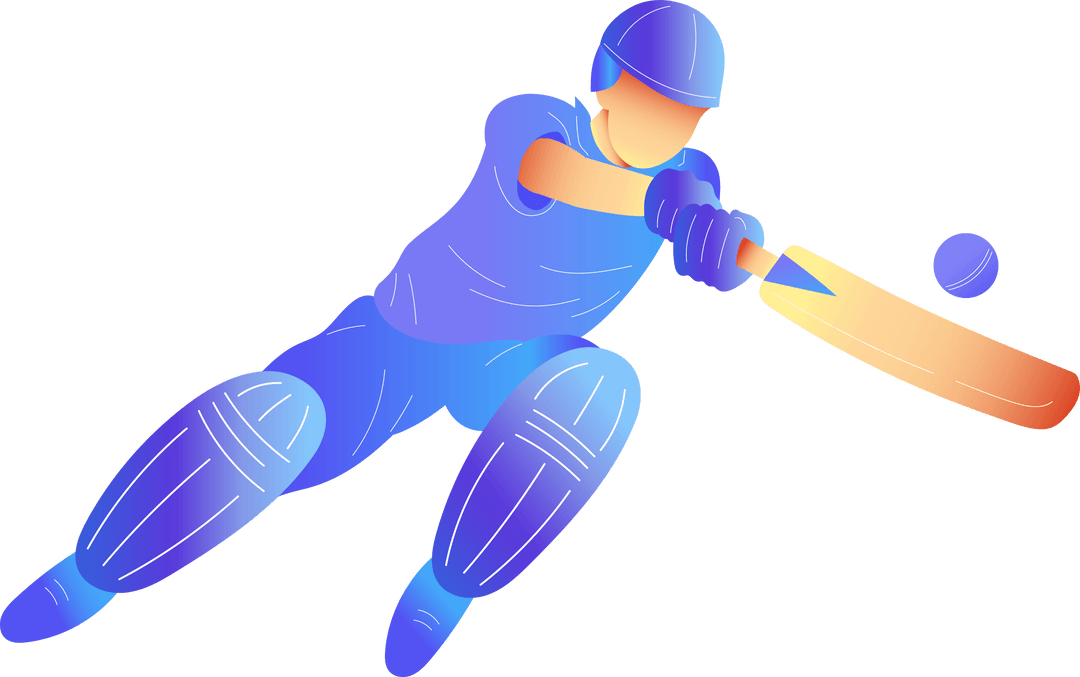 Dynamic Cricket Batsman Swinging on Transparent Background