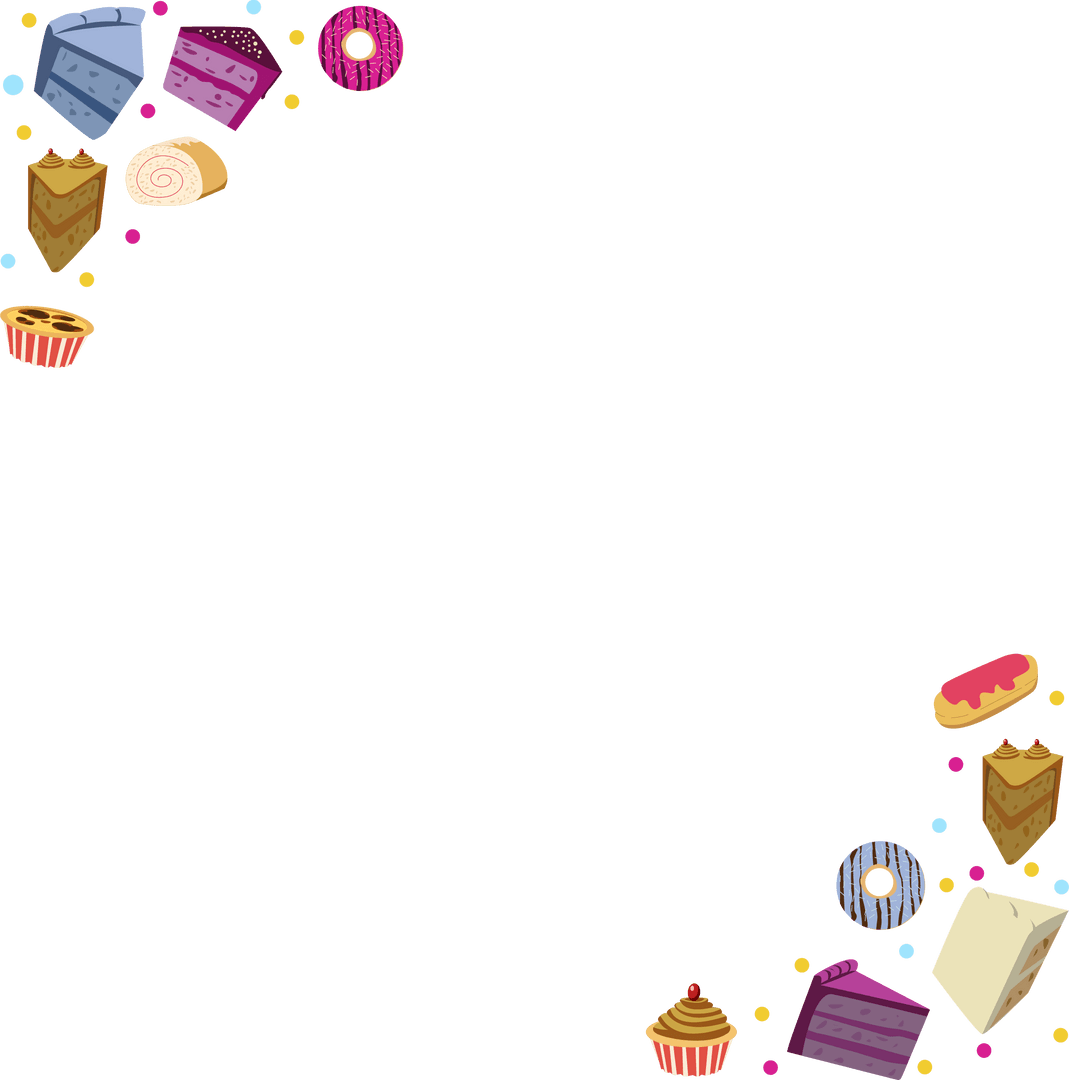 Pastel Treats Border with Cupcakes Doughnuts Transparent Background