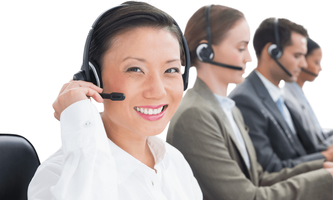 Transparent Call Center Support Team with Headsets