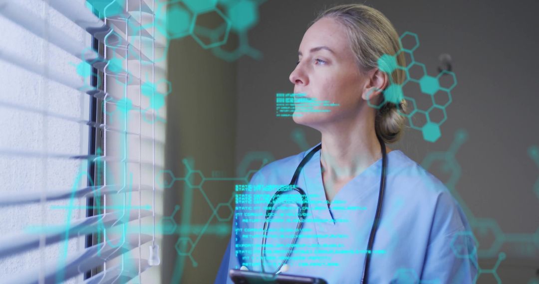 Doctor Analyzing Holographic Data on Digital Device in Hospital